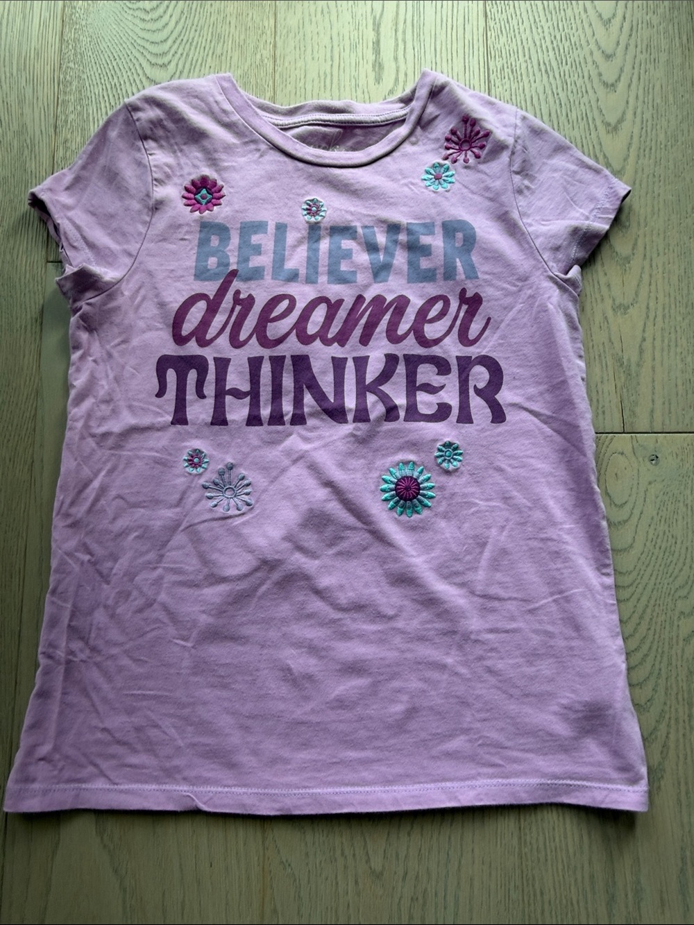 Peek Lavender Graphic Tee with Floral Embroidery size 12